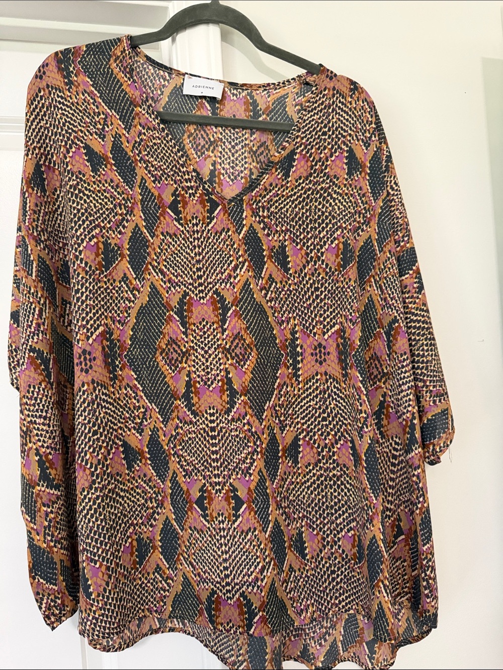 Adrienne Multicolor Printed V-Neck Blouse - Pink, Mustard, Navy